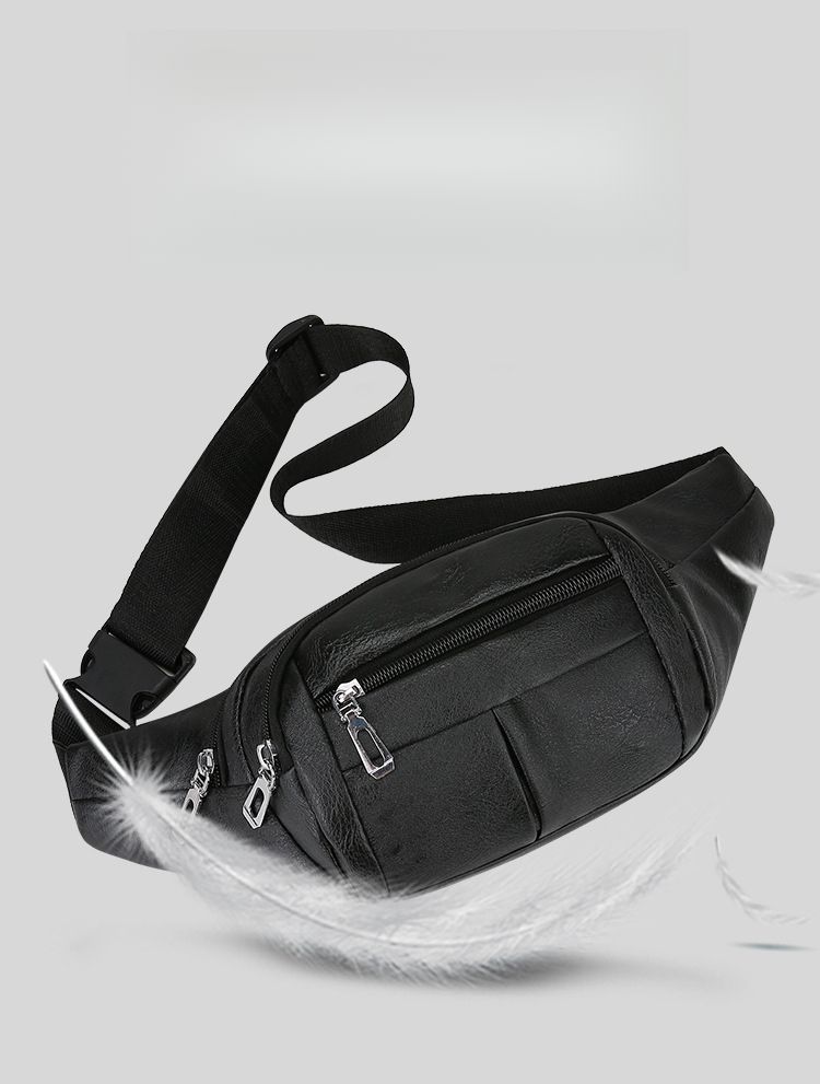 PU Leather Men's Chest Simple Casual Durable Business Cashier Portable Commuting Single Shoulder Crossbody Sports Waist_voghion.com