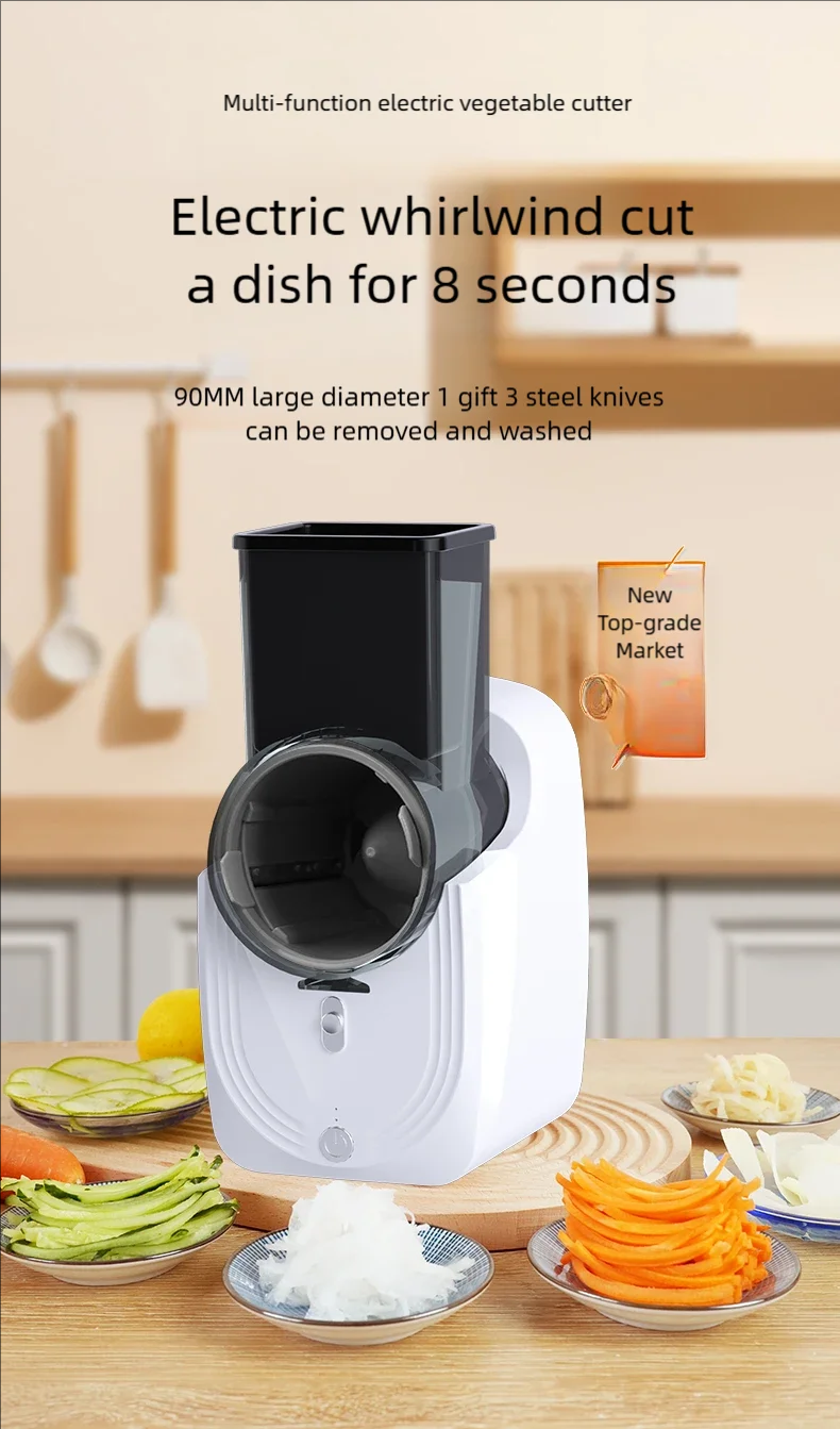 Multifunktionaler Gemüseschneider, elektrischer Gemüseschneider für den Haushalt, Gemüsehobel und -raspeln, automatisch_voghion.com