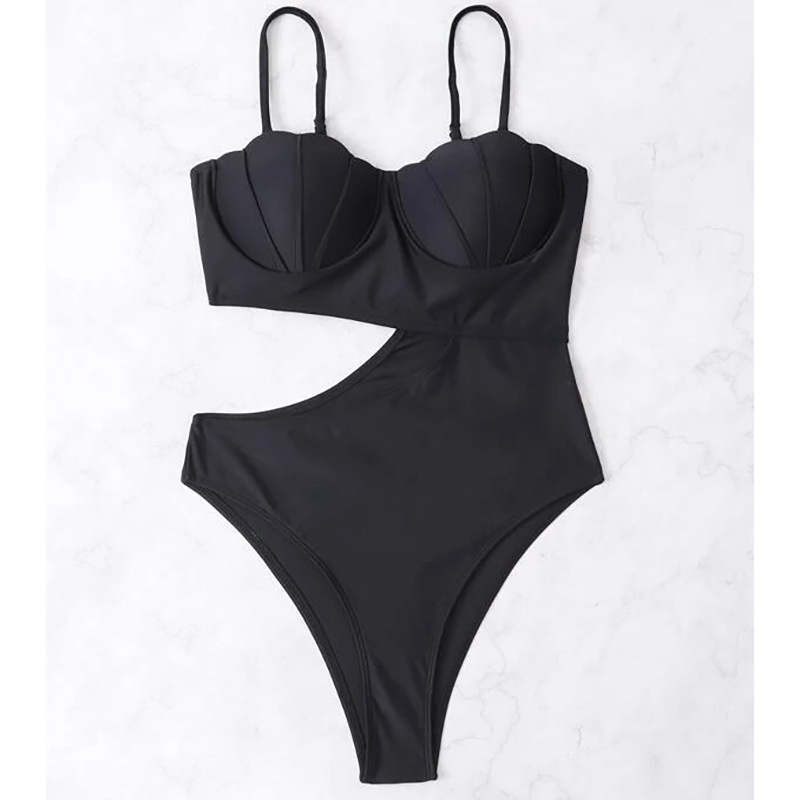 Traje de baño de una pieza de color sólido para mujer, sexy, moldeador, adelgazante._voghion.com