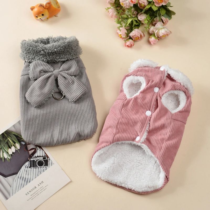 Autumn Winter Cat Bow Clothes For Small Medium Cats Warm Cat Costume With D-ring Kitten Clothing Sphynx Vest Coat Pet Outfits_voghion.com