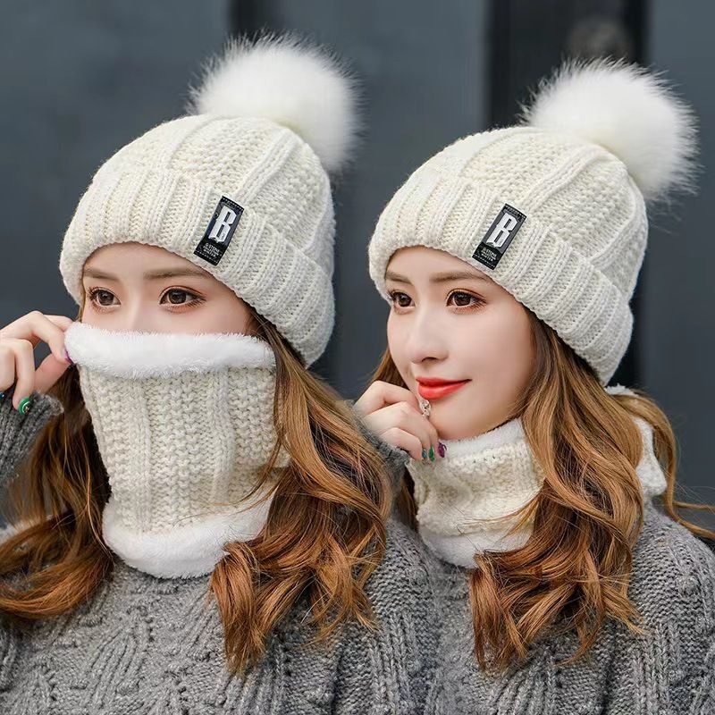 Conjunto de cachecol e gorro de lã tricotada, forrado com fleece, para outono e inverno, unissex, sucesso de vendas no comércio exterior._voghion.com