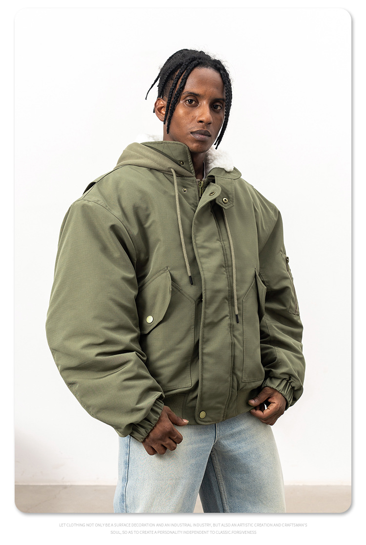 MERCURY FGSS Men's Wear | 2024 Autumn/Winter New Trendy Brand Flight Jacket Cotton Solid Color Hooded Multi Pocket Work Coat_voghion.com