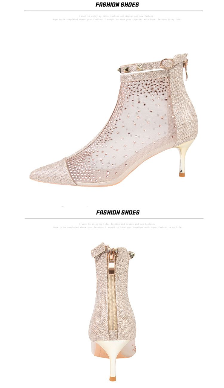 1885-5 mode femmes pointu eau diamant talon mince talons hauts maille mince Sexy bottes courtes_voghion.com
