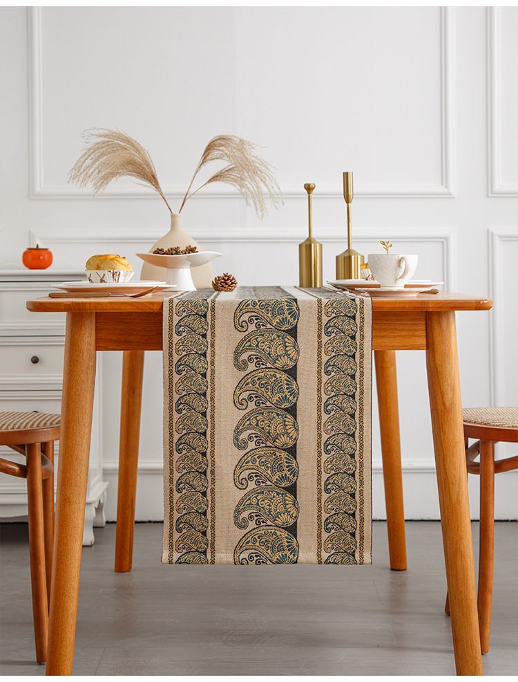 Camino de mesa de rayas de lujo: tela jacquard de primera calidad, decoración de comedor a prueba de polvo para mesas de 1,82 m a 2,44 m, elegante funda para mesa de centro y aparador._voghion.com