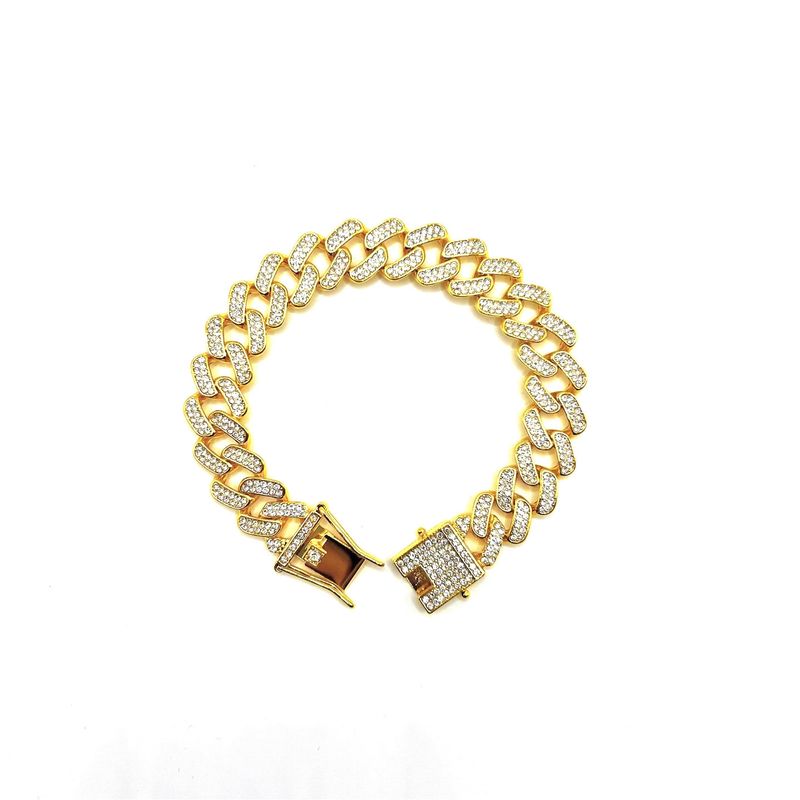 Cuban Chain Inlaid Full Diamond 15mm Unisex Hip-Hop Style Gold-Plated Bracelet_voghion.com