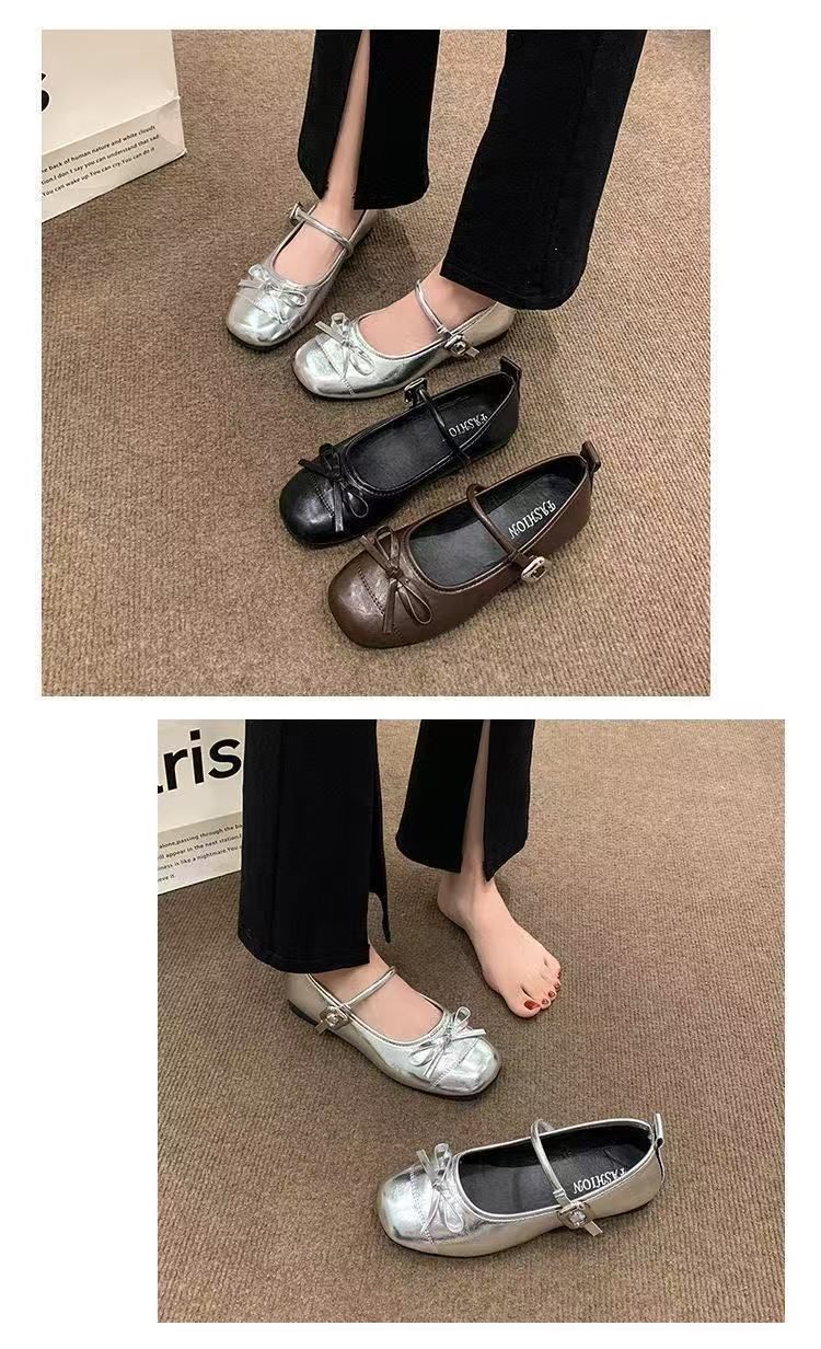 Scarpe da ballo con punta tonda e gonna leggera in argento, Mary Jane da donna_voghion.com