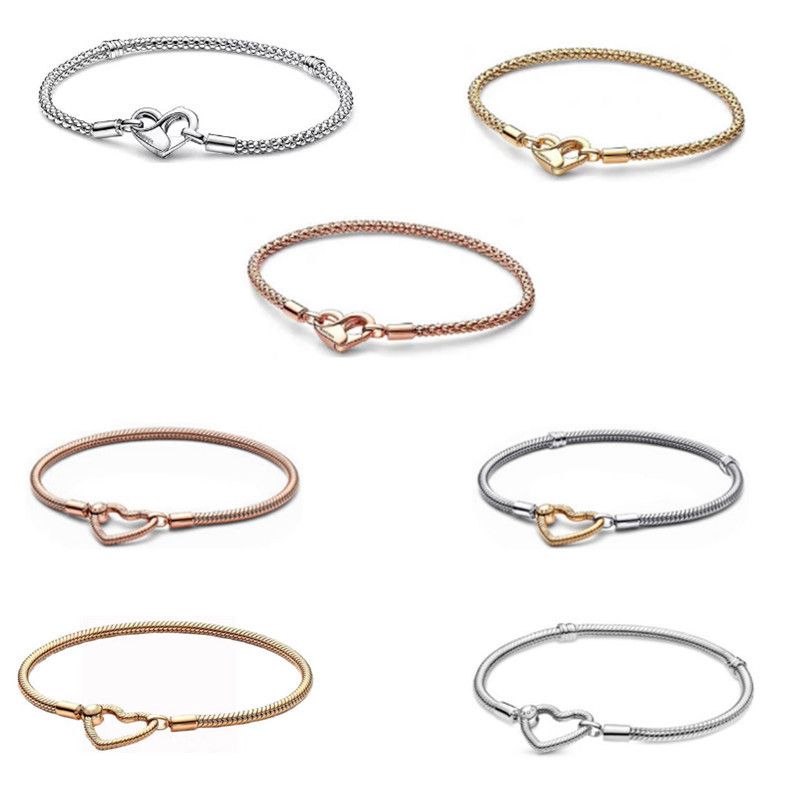 Chaîne en argent plaqué cuivre blanc avec os de serpent Bracelet épais en argent avec os de serpent Love Chaîne basique Love en or rose_voghion.com