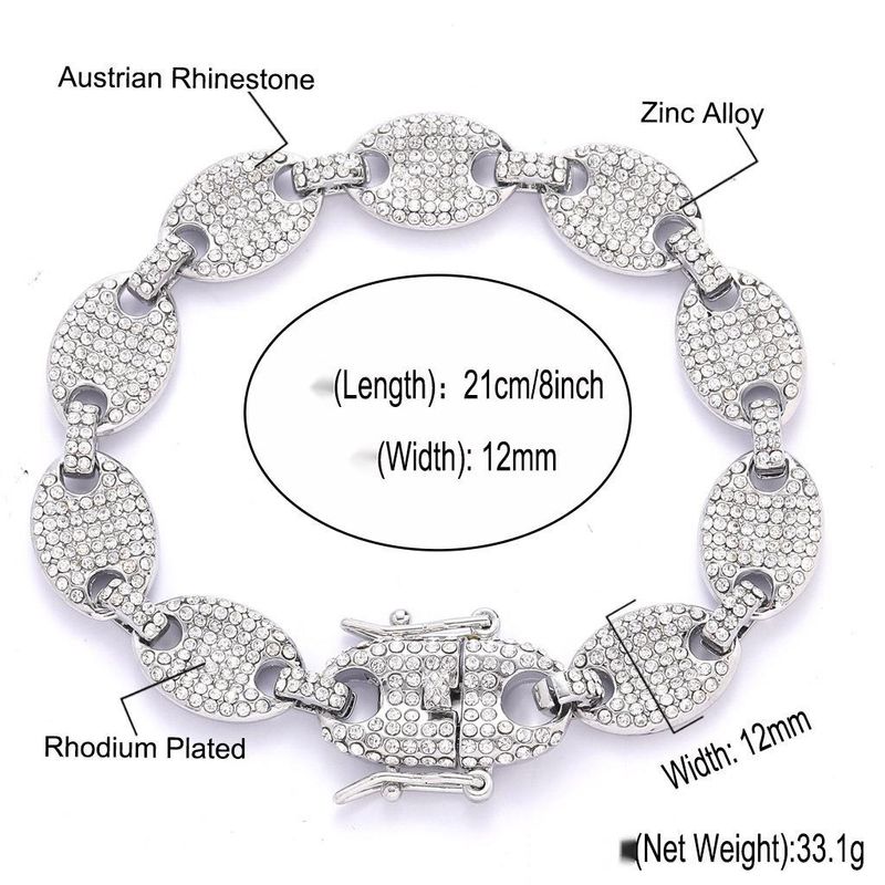 Jewelry Cuban 12mm Alloy Pig Nose Men's Diamond Set Bracelet_voghion.com