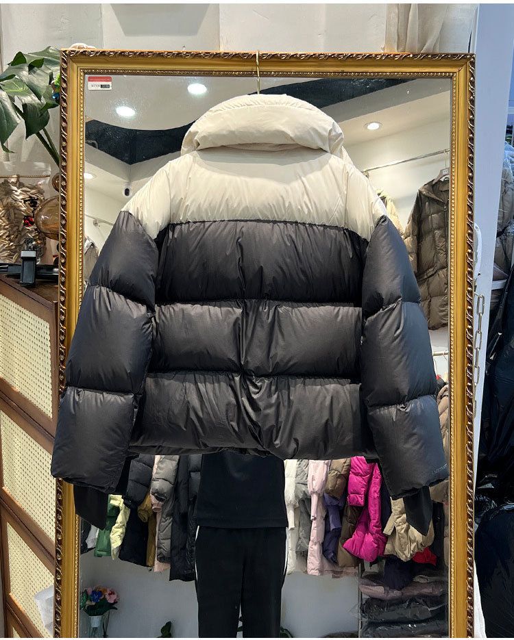 Women's Short Puffer Jacket With Color Block Design, Lightweight Hooded Winter Coat, Warm Duck Down Filling, Casual Streetwear For Petite_voghion.com
