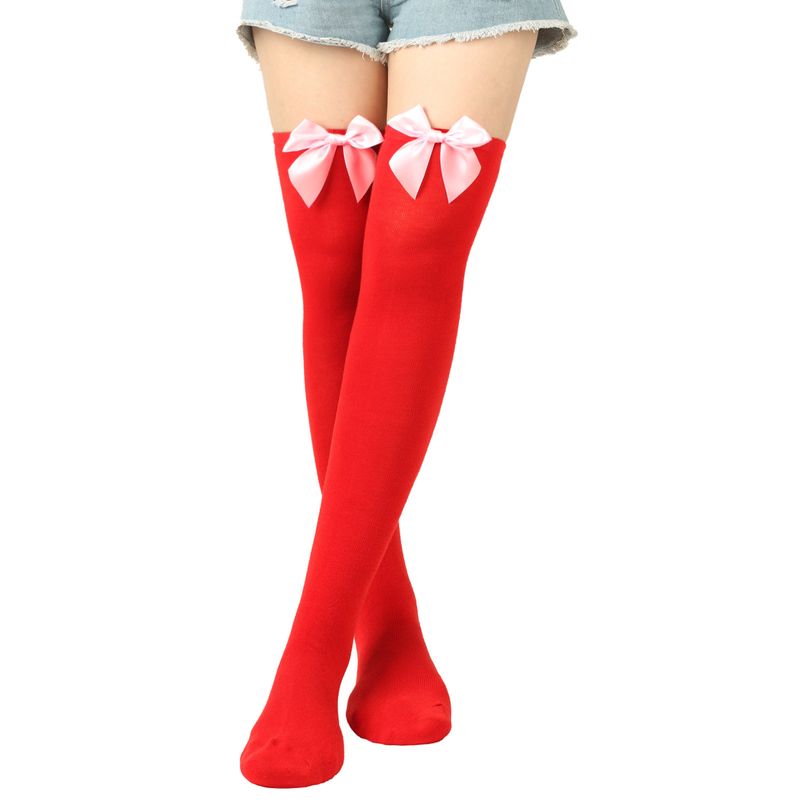 Calze sexy con fiocco per San Valentino sopra il ginocchio, calze alte, calze da donna, calze per feste di appuntamenti_voghion.com