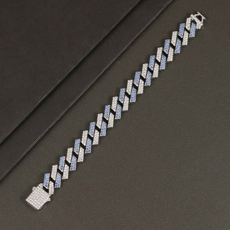 Collana con catena cubana intarsiata con diamanti blu bicolore da uomo, design unico, bracciale hip-hop alla moda_voghion.com