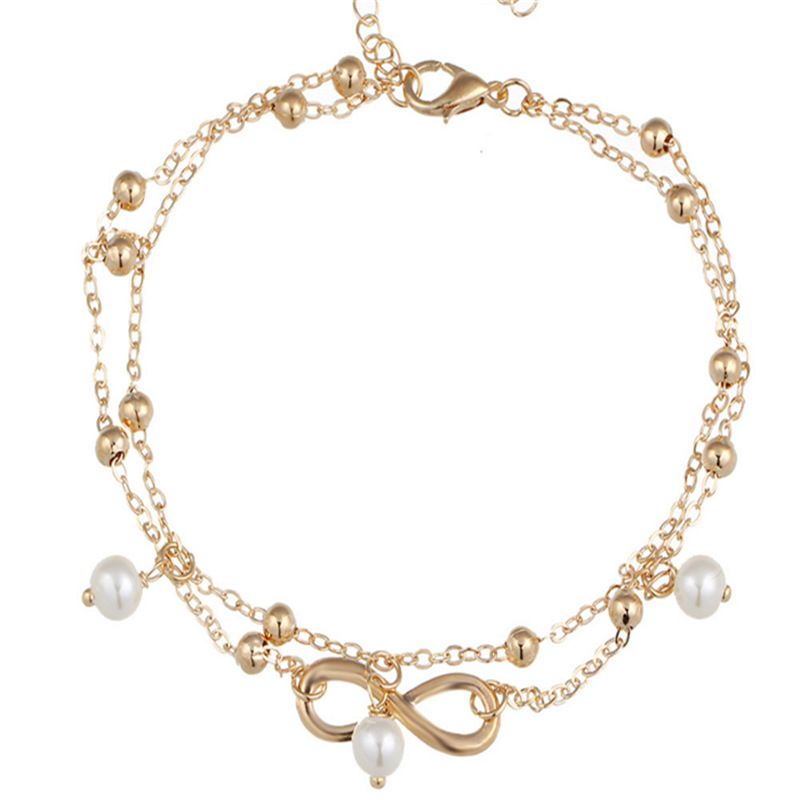 Cavigliera con perle a forma di 8, di gran moda, realizzata a mano, con bracciale a doppio strato di perline, gioiello unico_voghion.com