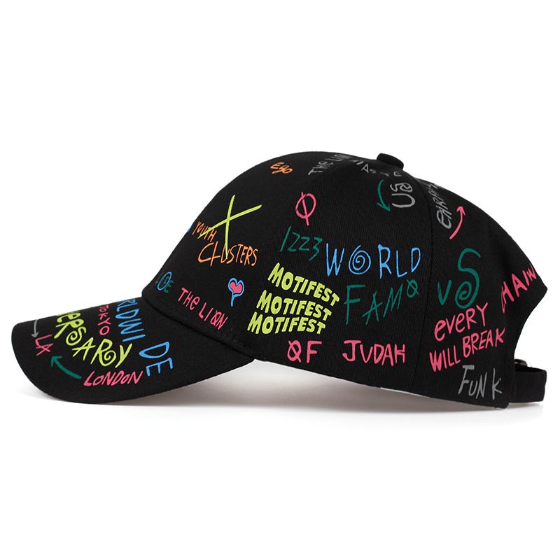 Moodne graffititrükiga pesapallimüts kevad-suviseks vaba aja veetmise müts reguleeritavad hiphop-tänavamütsid unisex mütsid_voghion.com