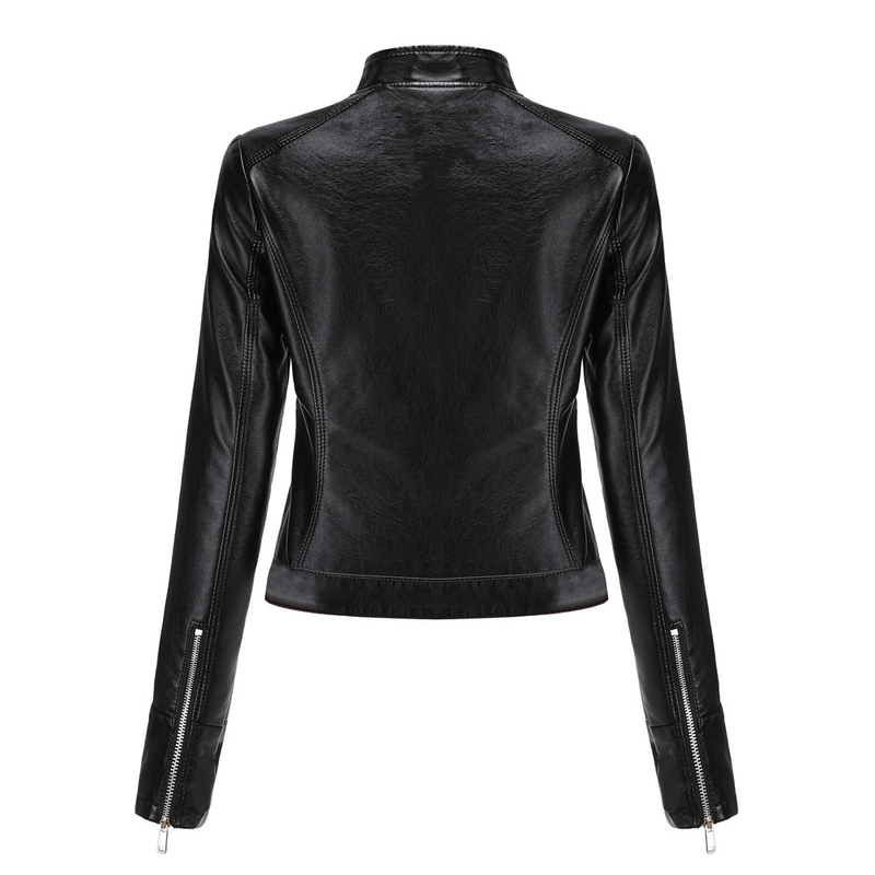 Women's Clothing New Leather Jacket Short Small Coat Spring and Autumn Stand-up Collar Jacket_voghion.com