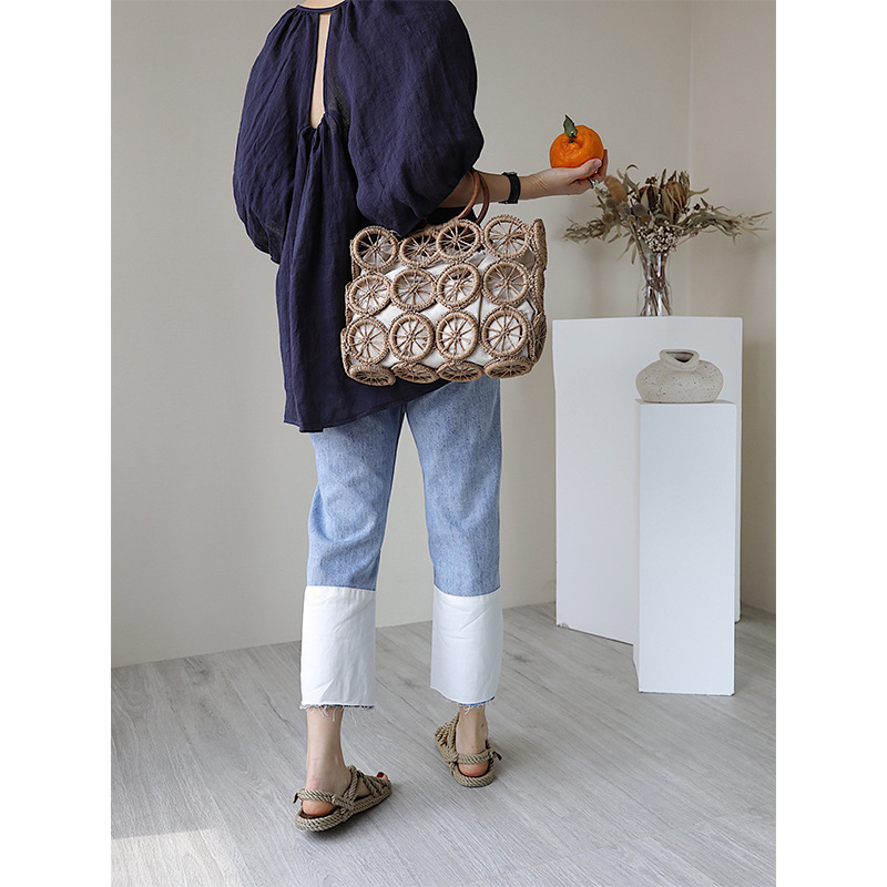 Französische Retro-Handtasche aus Webstoff – Stilvolle Boho-Strandtasche für Damen, handgefertigte geflochtene Handtasche für den Sommerurlaub, lässige Umhängetasche_voghion.com
