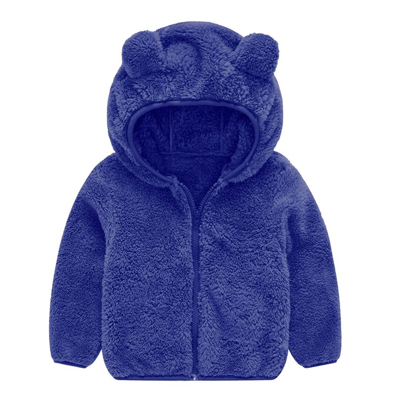 Abrigo con orejas de oso para bebés y niños pequeños, chaqueta con capucha de color liso, suéter de lana para niños_voghion.com