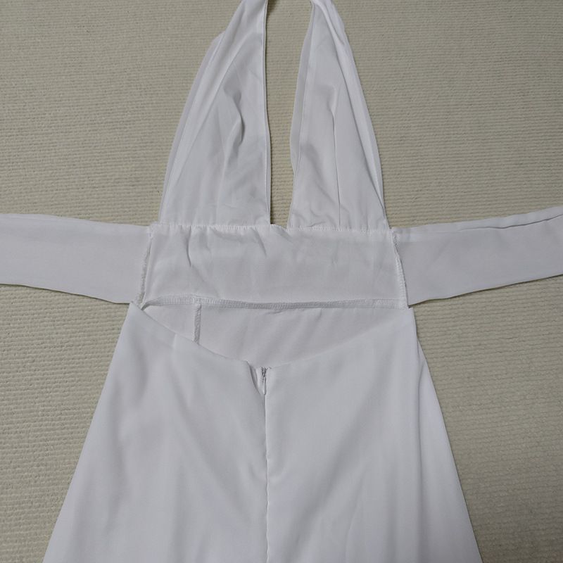 Abito da donna sexy in pizzo con spacchi laterali, tinta unita, con scollo a V e schiena nuda, primavera ed estate 2025_voghion.com