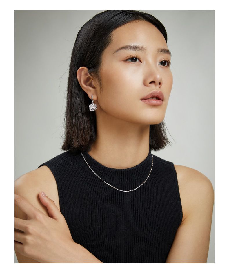 Ouerschnalle Sterling Sëlwer Ronn Textur Ouerréng Einfach Damen All-Match Ouerschmuck Héichwäerteg Nisch_voghion.com