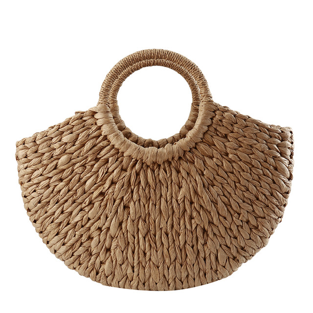 Borsa a mano da donna Borsa semicircolare intrecciata in vimini di vimini di grande capacità Borsa da viaggio casual da donna di grande capacità Bolsos di moda_voghion.com