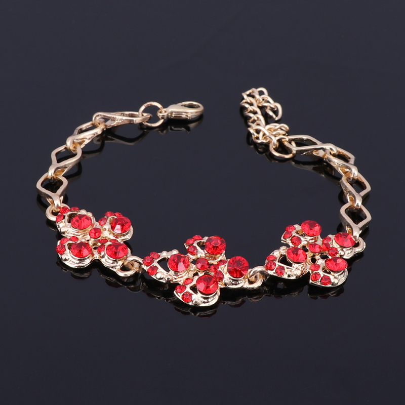 Trendy Design Kāzu Red Rhinestone zelta krāsu rotaslietas komplekti Auskari Aproces Kaklarota Gredzeni Sievietēm_voghion.com