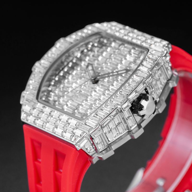 MISSFOX Watch, Popular Wine Barrel Type T Square Diamond In Europe And America, Personalized Fashion Hip-hop Silicone Strap Watch_voghion.com