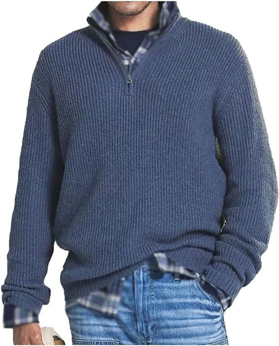 Maglione casual da uomo con collo alto e cerniera, in maglia esplosiva_voghion.com