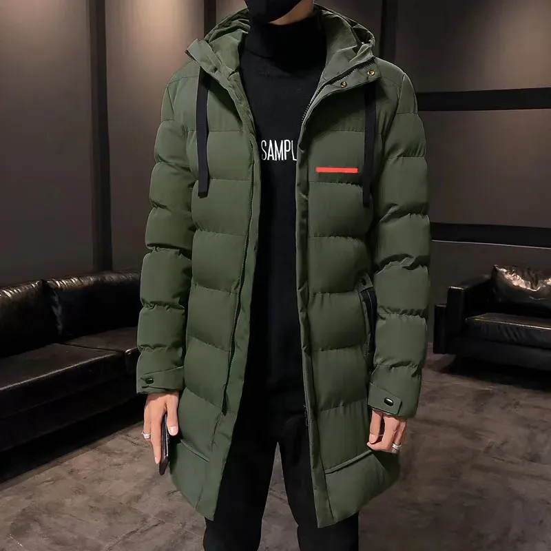 Chaquetas de plumón de invierno para hombre: Parka larga con capucha: abrigo cálido y resistente al viento para exteriores._voghion.com