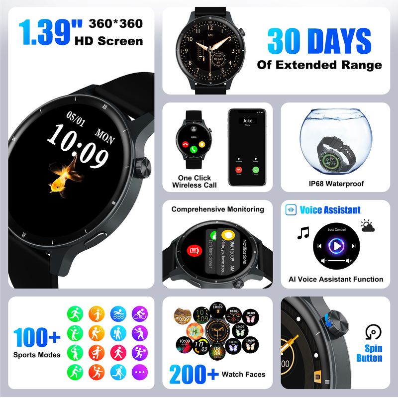 2025 Moderigtigt 3D Dynamisk Urskive Smartur Bluetooth Opkald Kvinders Sundhed Armbånd 1.43” HD Fuld Touchskærm Herre Dame_voghion.com
