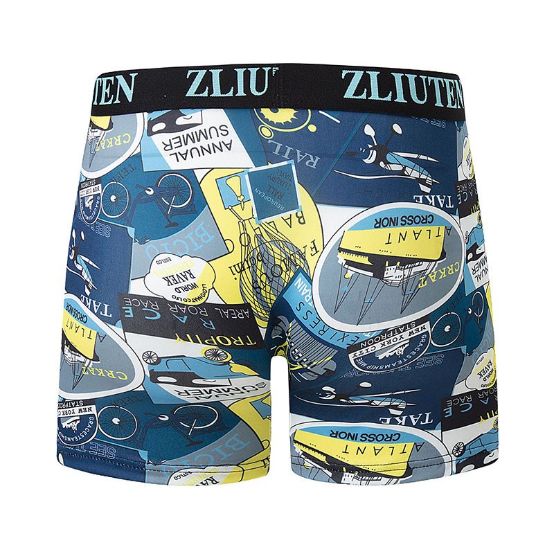 Overseas Men's Printed Cartoon Long Trendy Shorts Plus Size Youth Mid-Waist Boxer Briefs_voghion.com
