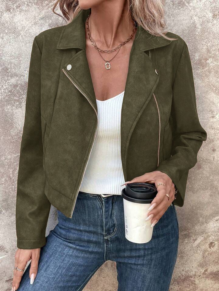 Damenjacke aus Wildlederimitat mit Schößchenkragen – Stilvolle Oberbekleidung für den Herbst aus weichem Chenille-Stoff, Reißverschlussdetail, klassische Passform (in 5 Farben erhältlich)_voghion.com