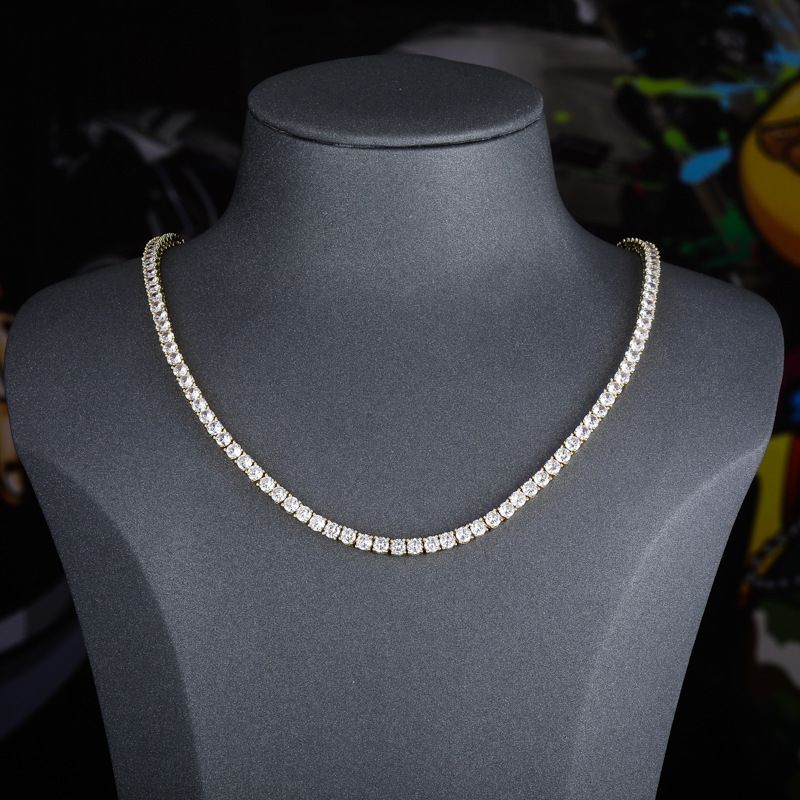 Hiphop-tennisketting voor heren en dames met micro-ingelegde zirkonia en veersluiting in de maten 3 mm, 4 mm, 5 mm en 6 mm. Verkrijgbaar in goud, zilver, roségoud._voghion.com
