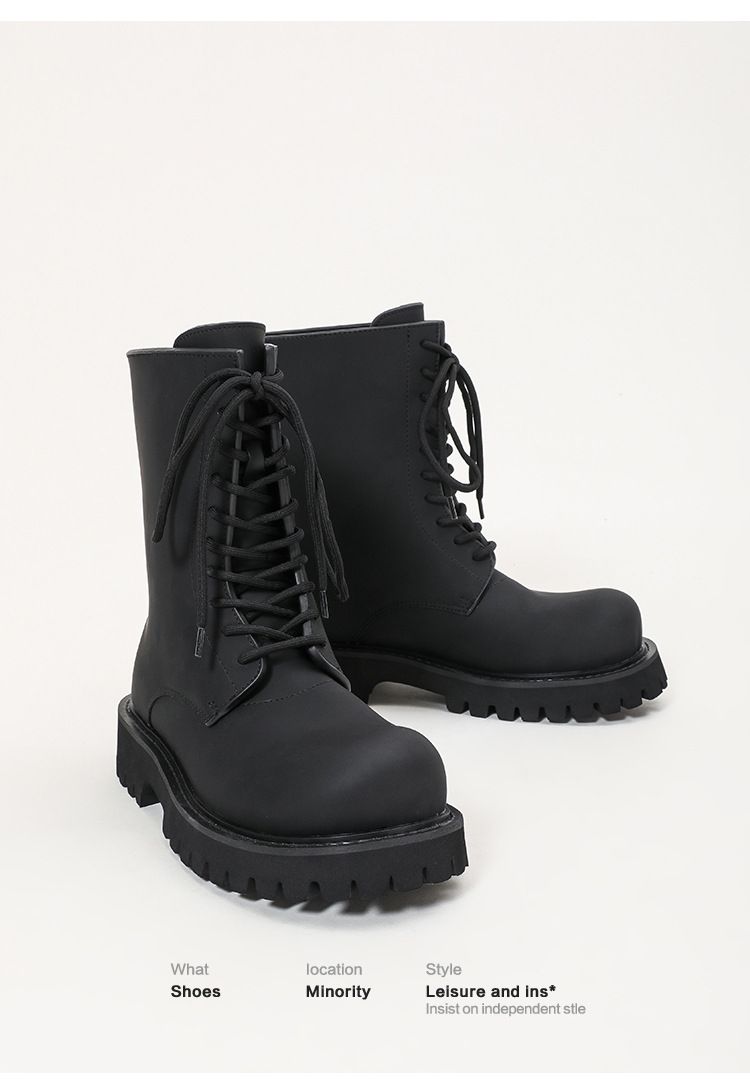 Big Roud Toe Thick Bottom Lace-Up Akle Woma Witer 2023 Black Platform Chuky Heel Short Boots Fashio Shoes for_voghion.com