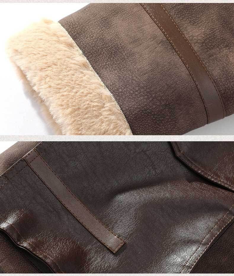 Herren-Winterjacke mit Fleecefutter – Besatz aus Lammfellimitat, Slim Fit (Dunkelbraun, M-5XL)_voghion.com