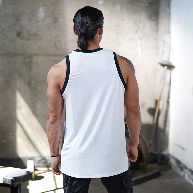 Canotta fitness da uomo muscolosa, abbigliamento traspirante in rete ad asciugatura rapida, canotta elastica senza maniche_voghion.com