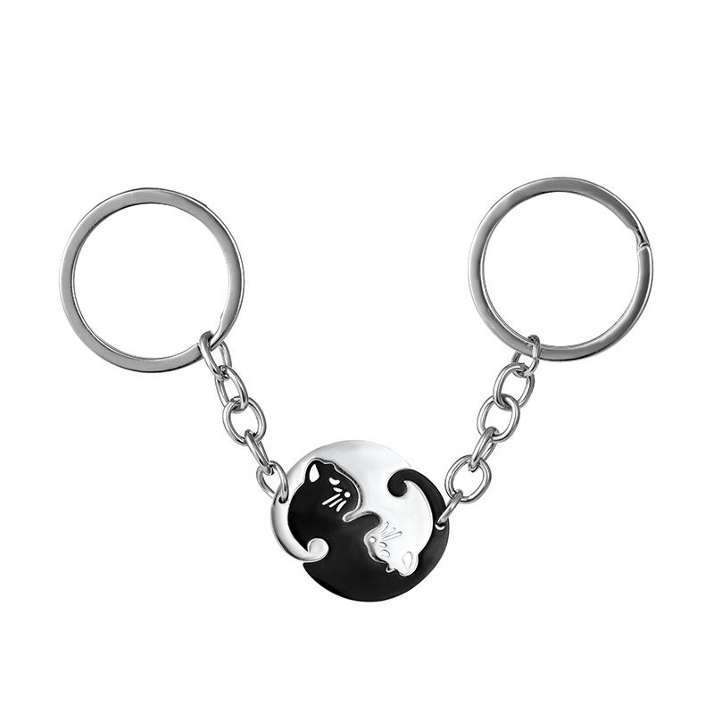 Portachiavi con ciondolo a forma di gatto bianco e nero, portachiavi anti-smarrimento in acciaio inossidabile per coppie uomo e donna, accessori per ciondoli da borsa_voghion.com