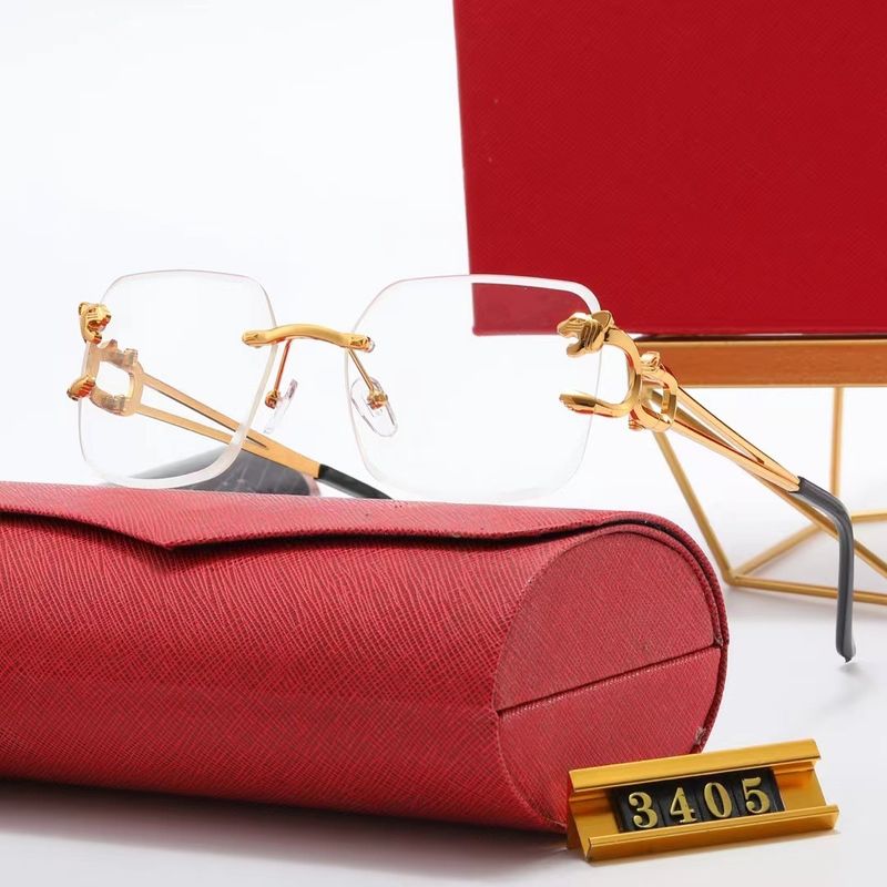 Modische randlose Sonnenschutz-Sonnenbrille aus Metall mit Leopardenkopf für den Außenbereich, UV-beständige Brille_voghion.com