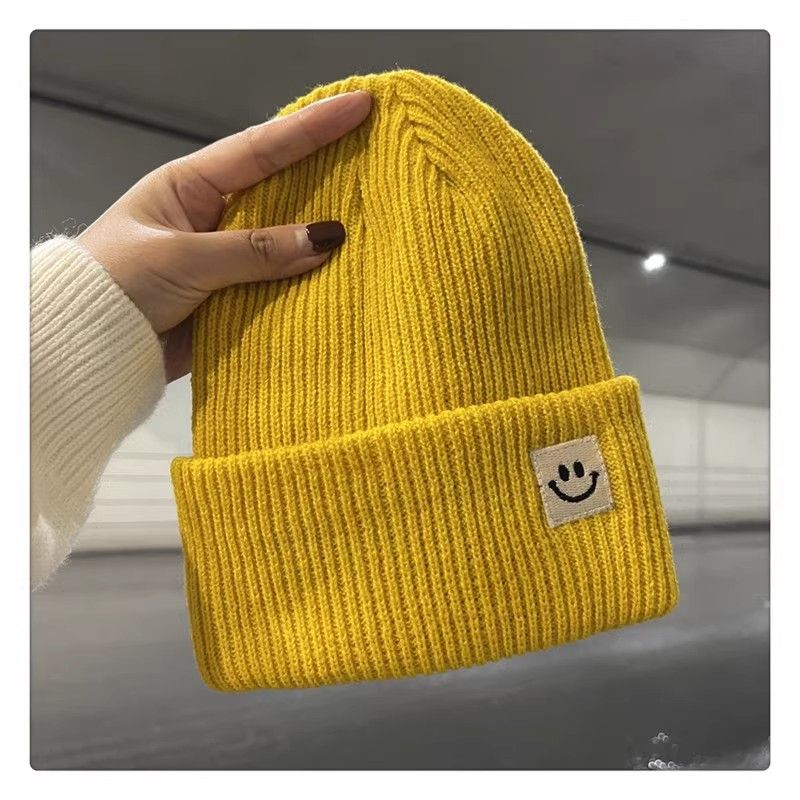 Stickat leende ansikte, ullmössa, söt höst- och vintertrend, mångsidigt hörselskydd, svart isolering, hane_voghion.com