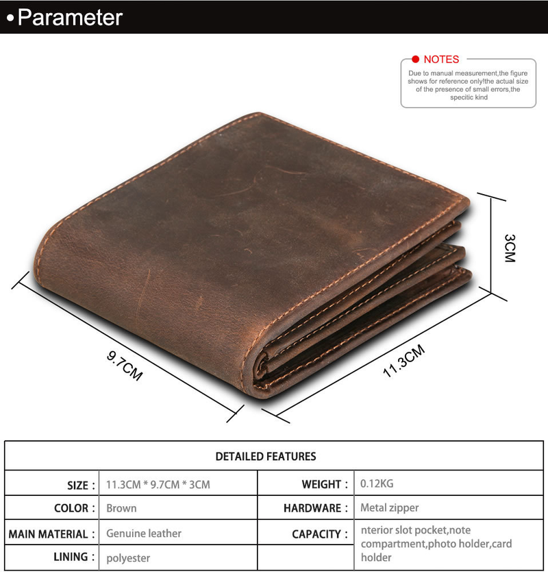 RFID Blocking Men Wallets Vintage Cow Genuine Leather Wallet Male Handmade Custom Dollar Price Coin Purse Short Wallet_voghion.com