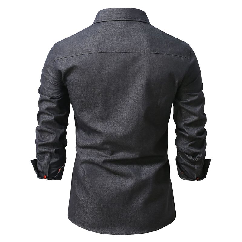 Herrenbekleidung Neue Herren Casual Denim Outdoor Workwear Langarmhemd Jugend Einfarbiges Hemd Herrenbekleidung_voghion.com