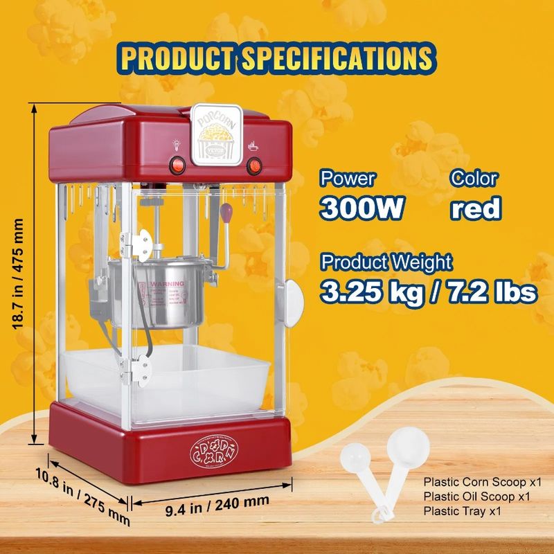 Popcorn Red 2.5 Popcorn Machine Maker Oz 300W Tabletop Popper_voghion.com
