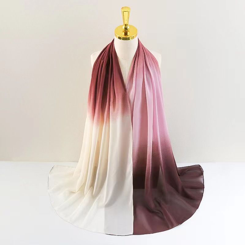 Neuer, feiner Chiffon-Schal in Farbverlaufsfarbe, großer Damenschal, langer Schal, modisches, lässiges Kopftuch, dünner Sonnenschutzschal_voghion.com