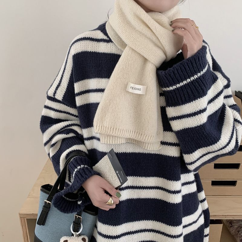 New Winter Women's Scarf Solid Color Soft Sticky Versatile Korean Couple Fashion Student Basic Knitted Warm Neck_voghion.com
