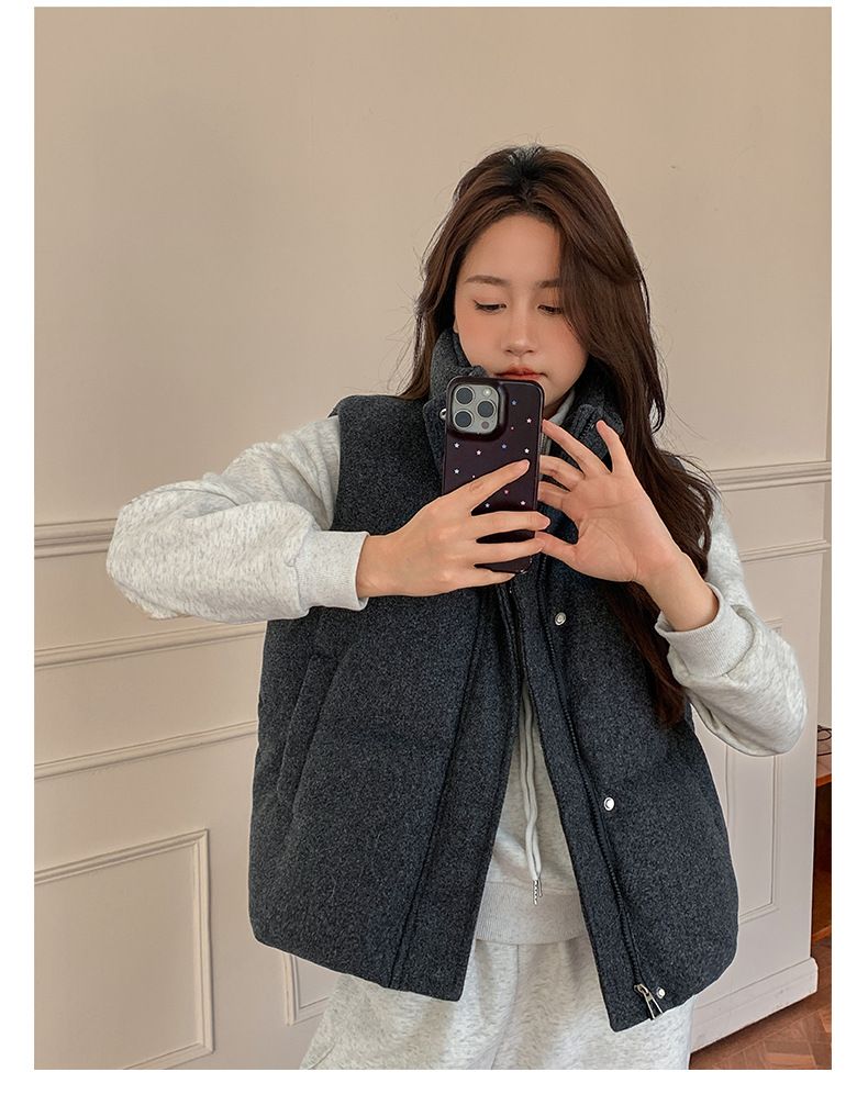 Damen-Weste mit Fleecefutter und schlankmachendem Design – warmer ärmelloser Wintermantel in Grau und Schwarz, vielseitig einsetzbar für Arbeit und Freizeit_voghion.com