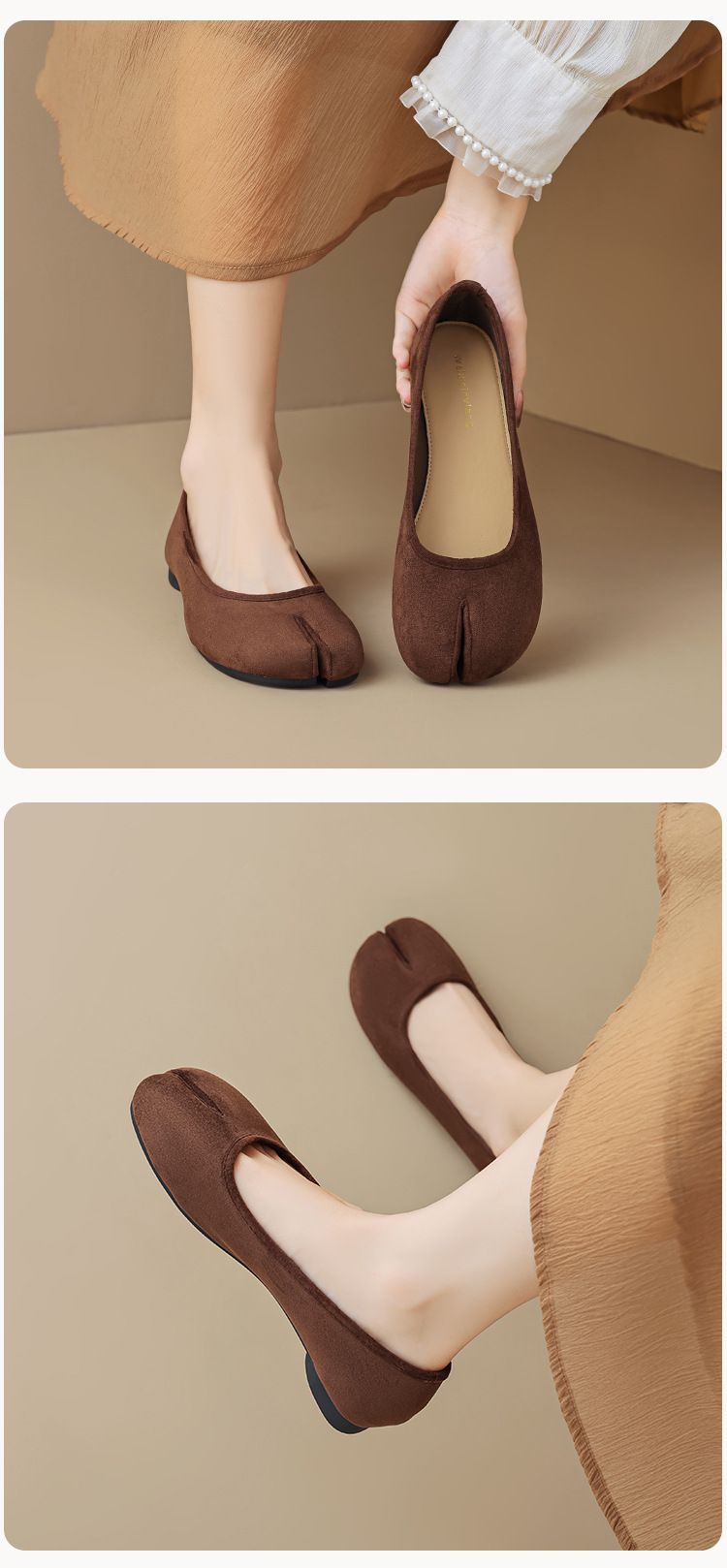 Shallow Single Shoes Women's Flat-bottomed French Temperament Split-toed Shoes One Pedal Retro Pig's Trotters Shoes_voghion.com
