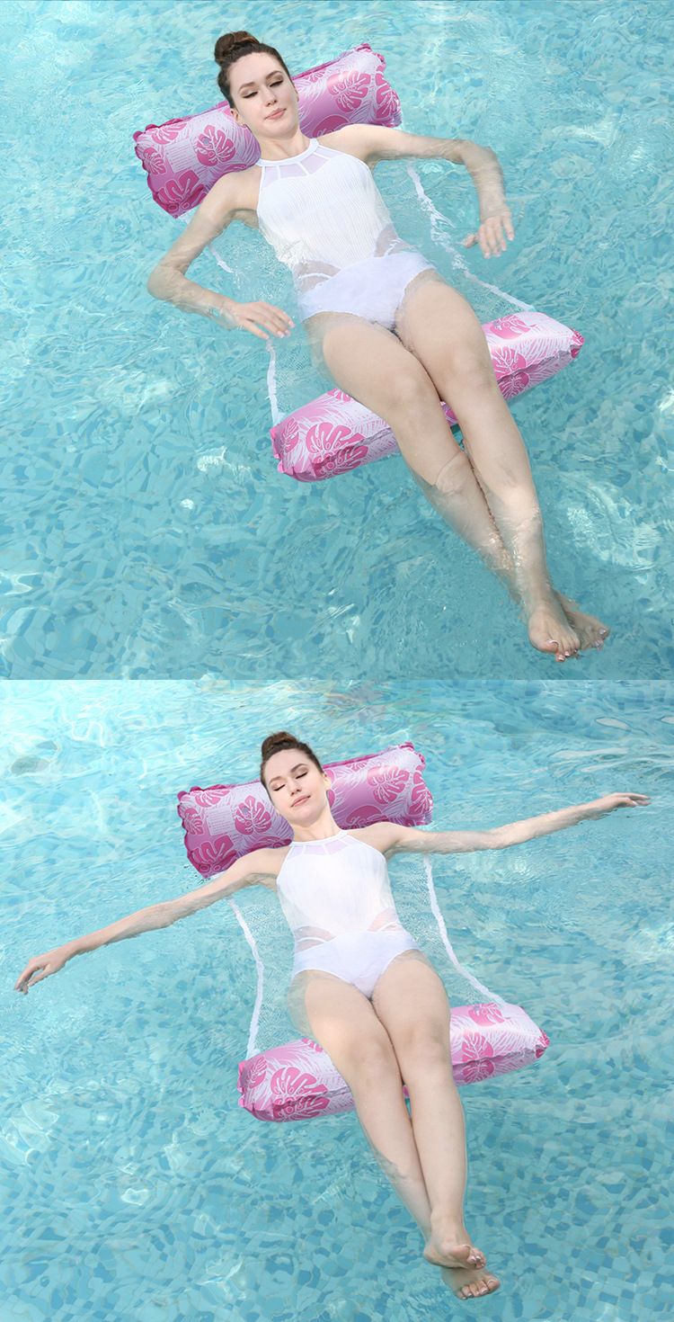 Premium Inflatable Hammock - Dual-Tube Anti-Burst Design With Leaf Pattern & Breathable Mesh (Heavy-Duty PVC Adult-Size For Pool/Lake)_voghion.com