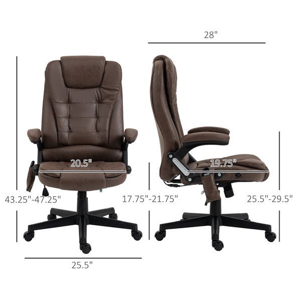 HOMCOM Heated Vibrating Massage Office Chair Linen High Back Desk Chair Coffee_voghion.com