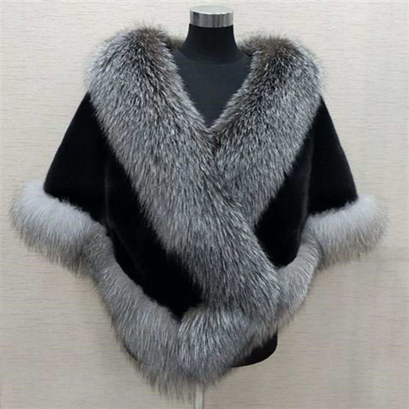 Nerz Fuchs frauen Cape Pelz Mantel Kleid Schal 2025 Winter Neue Weiß_voghion.com