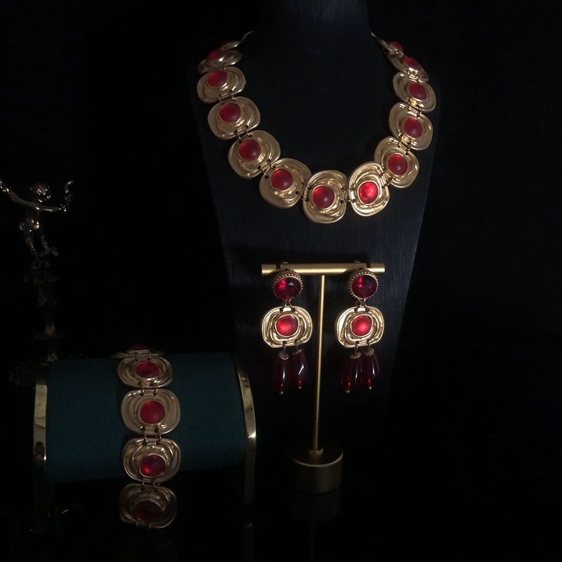 Collier à la mode plaqué or véritable et perles de verre givré orange, effet lave, collier court, boucles d'oreilles, ensemble de bracelets_voghion.com