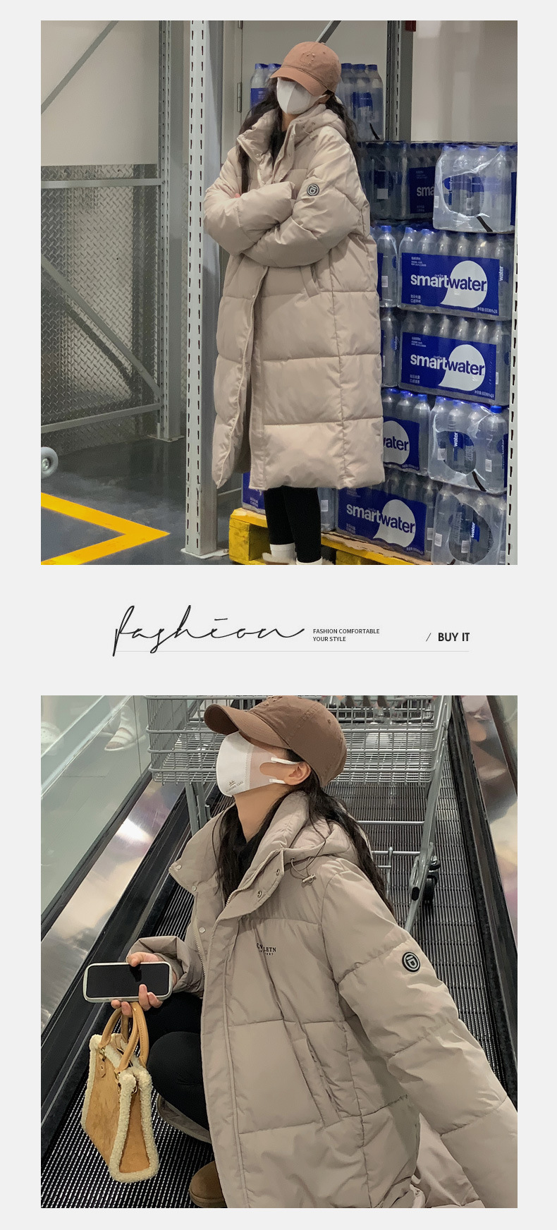 Damesmode in de lange dikke losse damesjas met capuchon_voghion.com