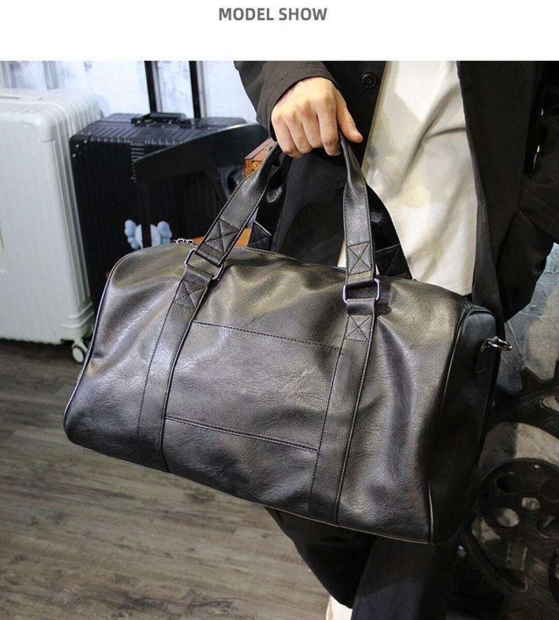 Men's travel real leather bag with shoe compartment, handbag, large capacity boarding shoulder crossbody bag, waterproof_voghion.com
